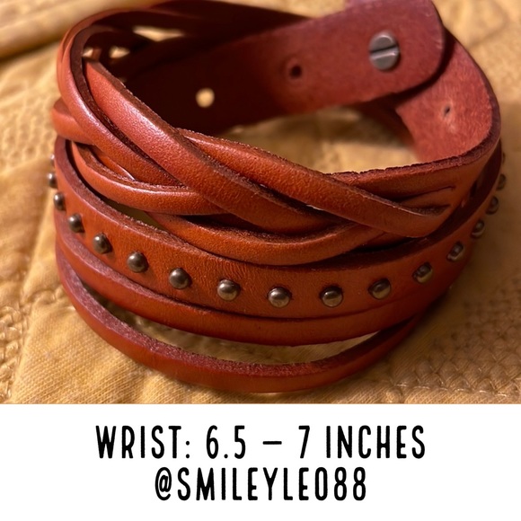Accessories - Cognac leather, partially braided wrap around bracelet